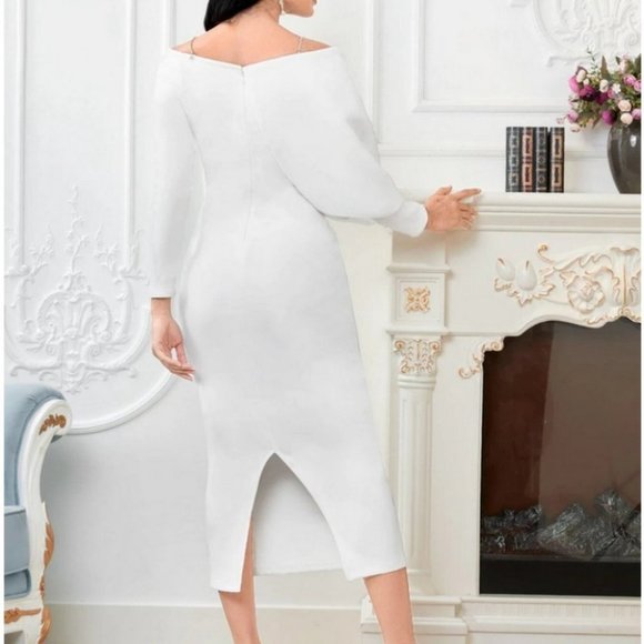 elegant giant bow detail split back dress fancy party white - Picture 5 of 5